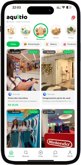 App Aquitio - Busca de Produtos nos Shoppings
